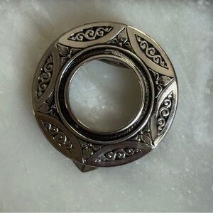 LIEBA USA Silver Tone Scroll & Flower Circle Scarf Clip Brooch
